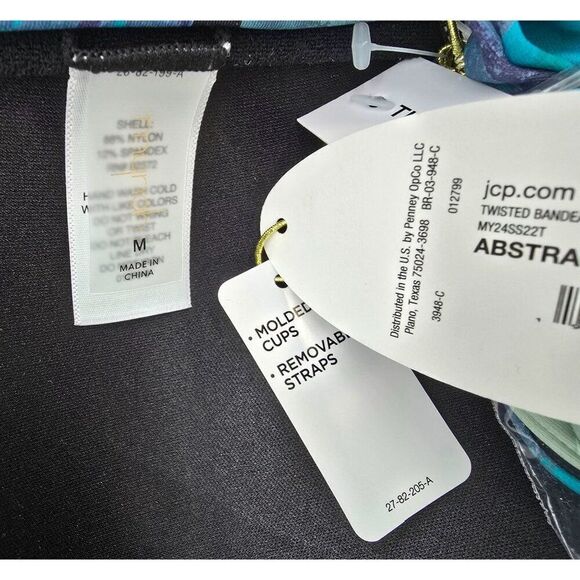 Mynah Womens Abstract Palm Bandeau Bikini Top Medium Molded Cups & Removable Str - Picture 5 of 6